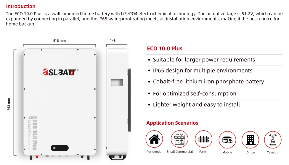10KWH ECO 10.0 PLUS 48v 200ah lithium ion battery